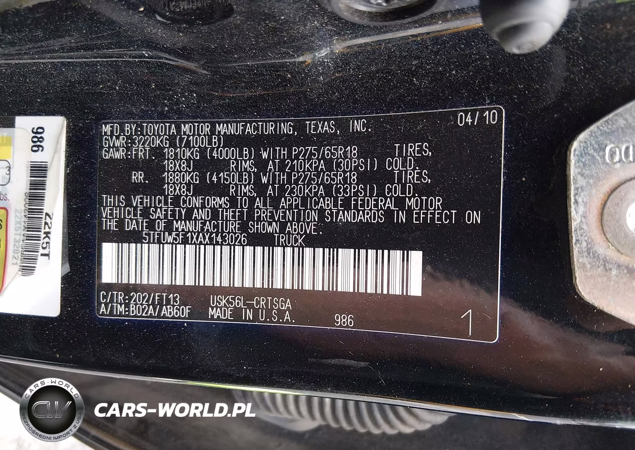 2010 Toyota Tundra Grade 5.7L V8 VIN:5TFUW5F1XAX143026 - 9