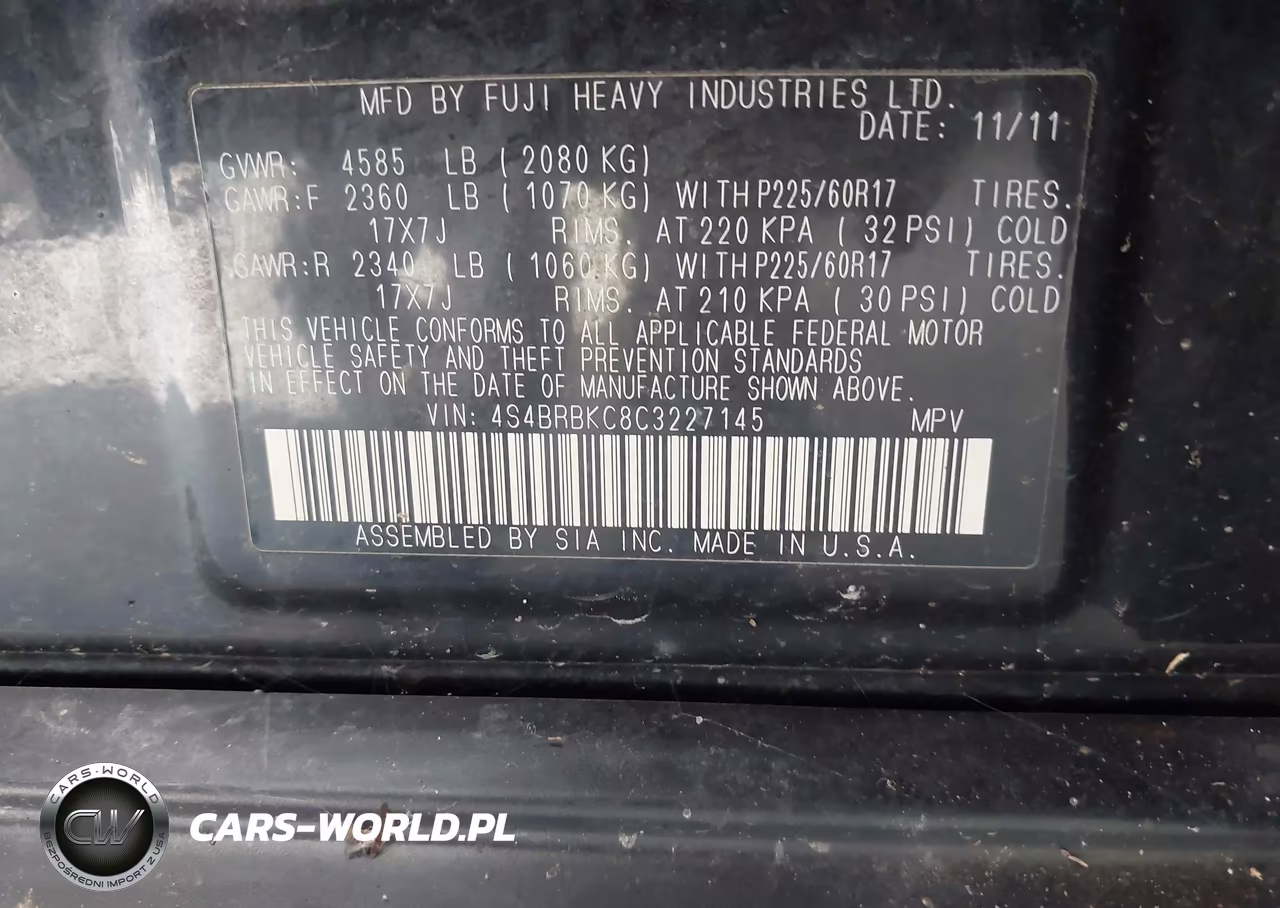 2012 Subaru Outback 2.5I Limited VIN:4S4BRBKC8C3227145 - 9