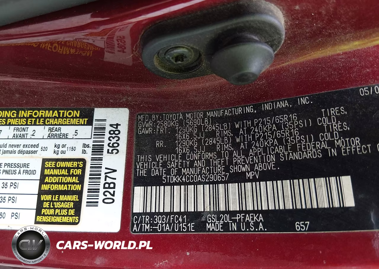 2010 Toyota Sienna Le VIN:5TDKK4CC0AS290657 - 9