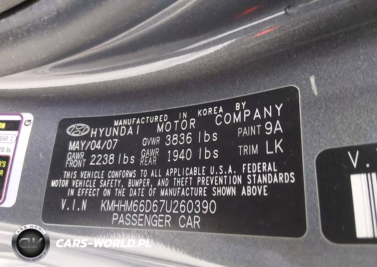 2007 Hyundai Tiburon Gs VIN:KMHHM66D67U260390 - 9