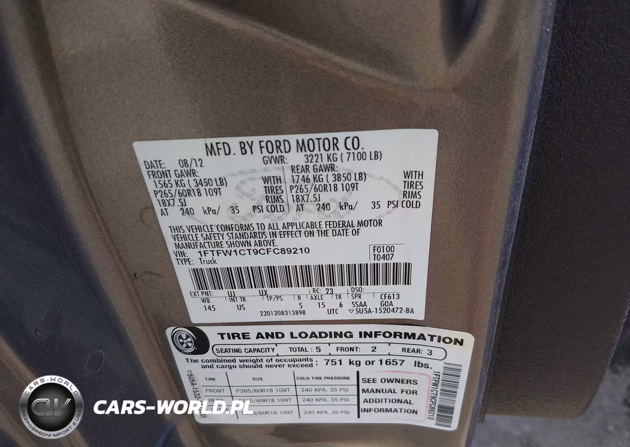 2012 Ford F-150 Xlt VIN:1FTFW1CT9CFC89210 - 9