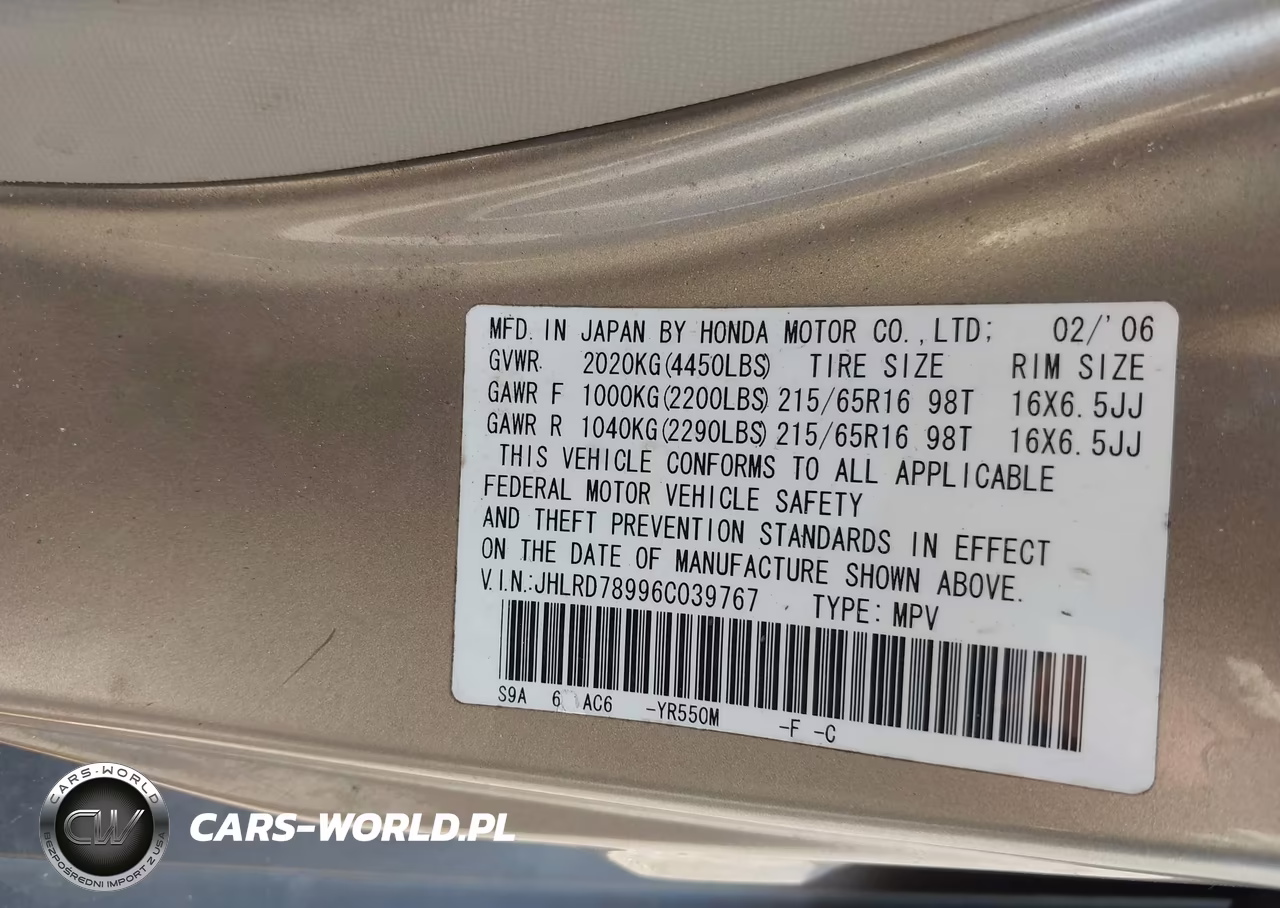 2006 Honda Cr-V Se VIN:JHLRD78996C039767 - 9
