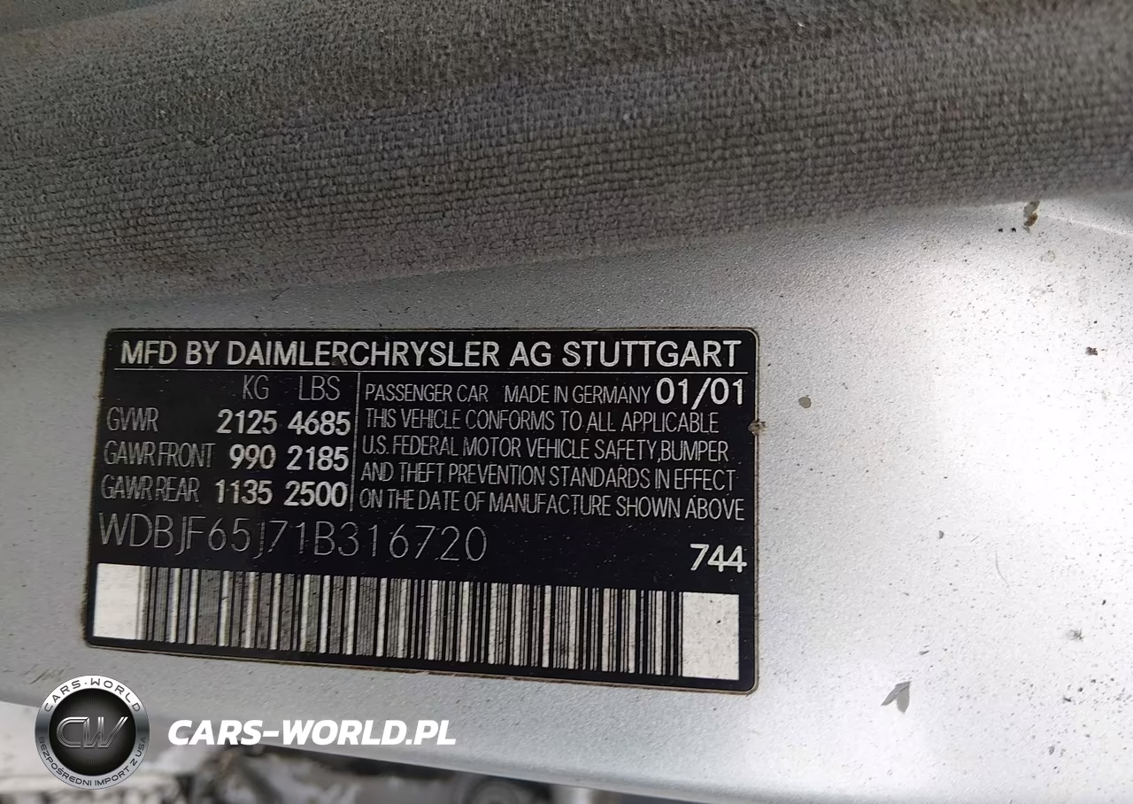 2001 Mercedes-Benz E 320 VIN:WDBJF65J71B316720 - 9