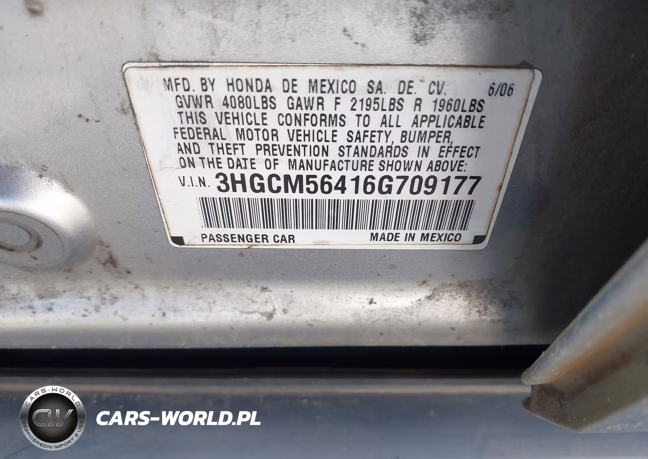2006 Honda Accord 2.4 Lx VIN:3HGCM56416G709177 - 9