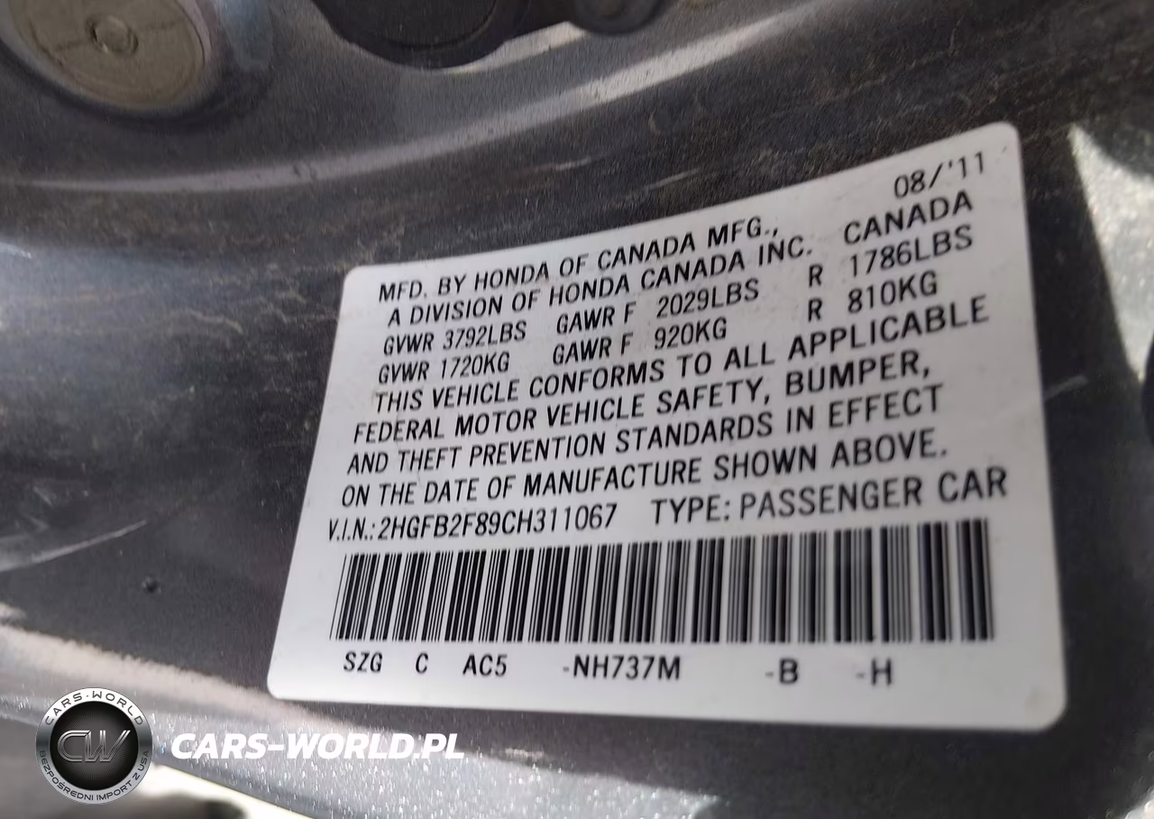 2012 Honda Civic Ex VIN:2HGFB2F89CH311067 - 9