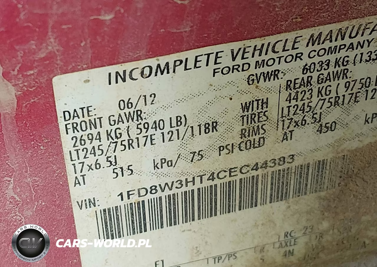 2012 Ford F-350 Chassis Xl VIN:1FD8W3HT4CEC44383 - 8