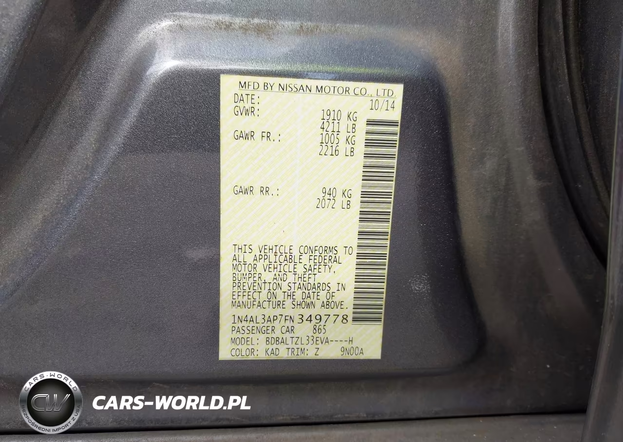 2015 Nissan Altima 2.5 Sl VIN:1N4AL3AP7FN349778 - 9