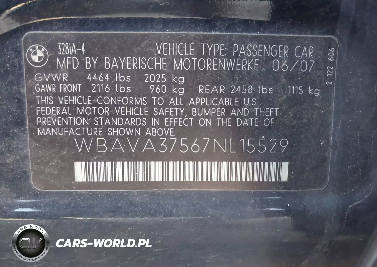 2007 BMW 328I VIN:WBAVA37567NL15529 - 9