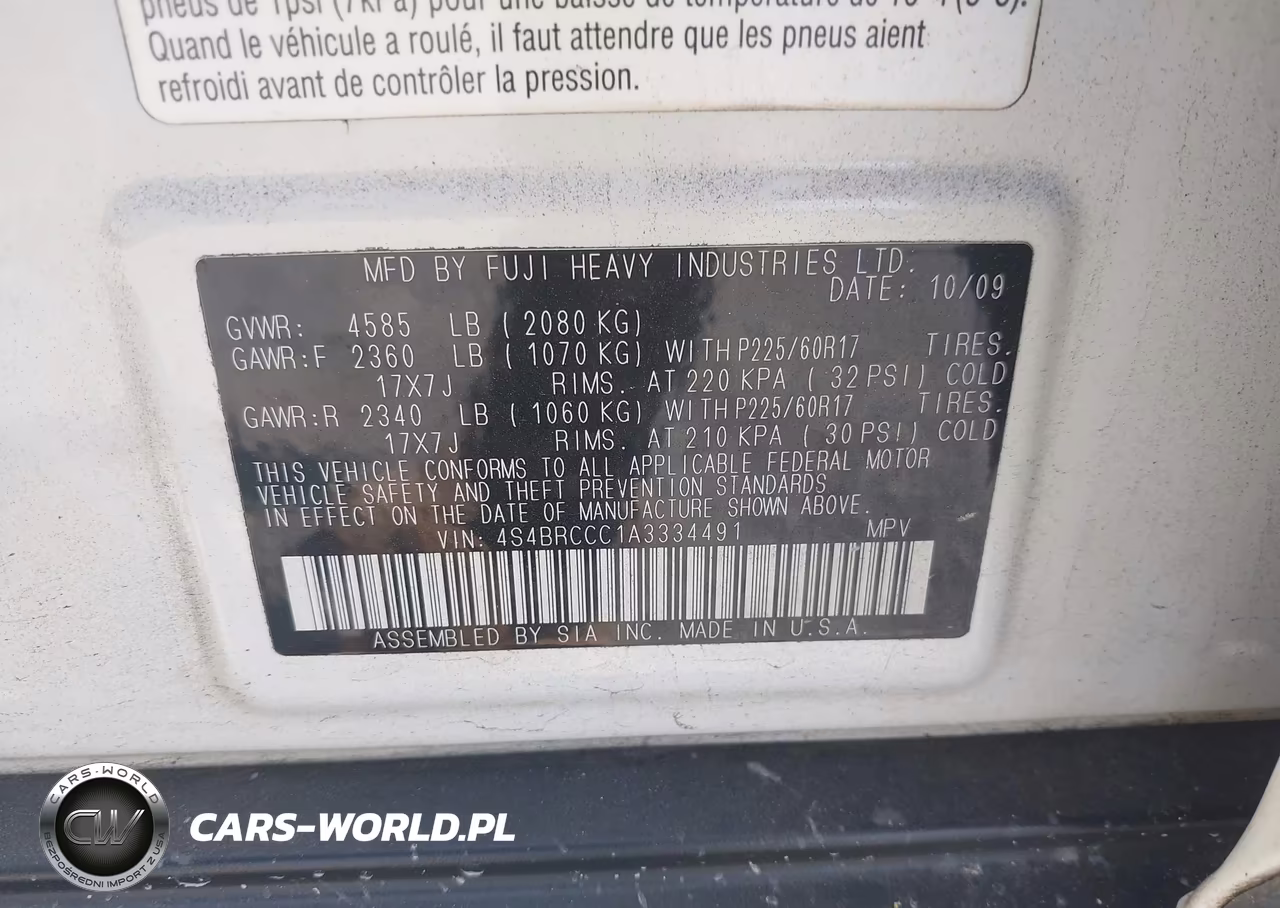 2010 Subaru Outback 2.5I Premium VIN:4S4BRCCC1A3334491 - 9