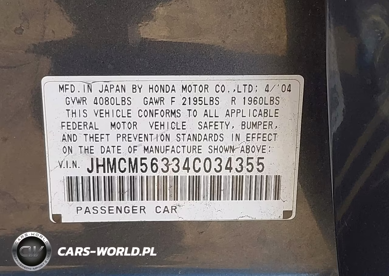 2004 Honda Accord 2.4 Lx VIN:JHMCM56334C034355 - 9