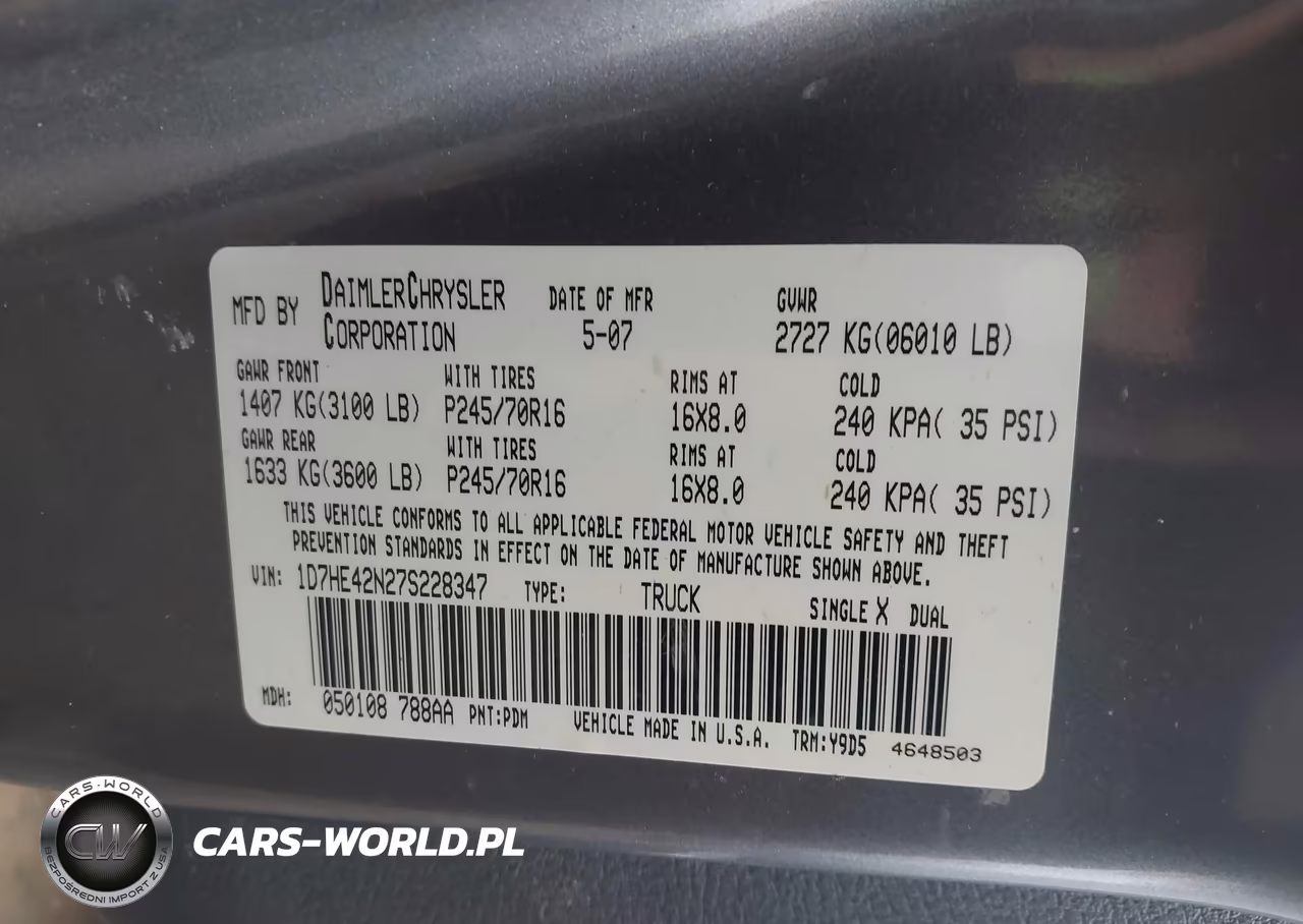 2007 Dodge Dakota Slt VIN:1D7HE42N27S228347 - 9