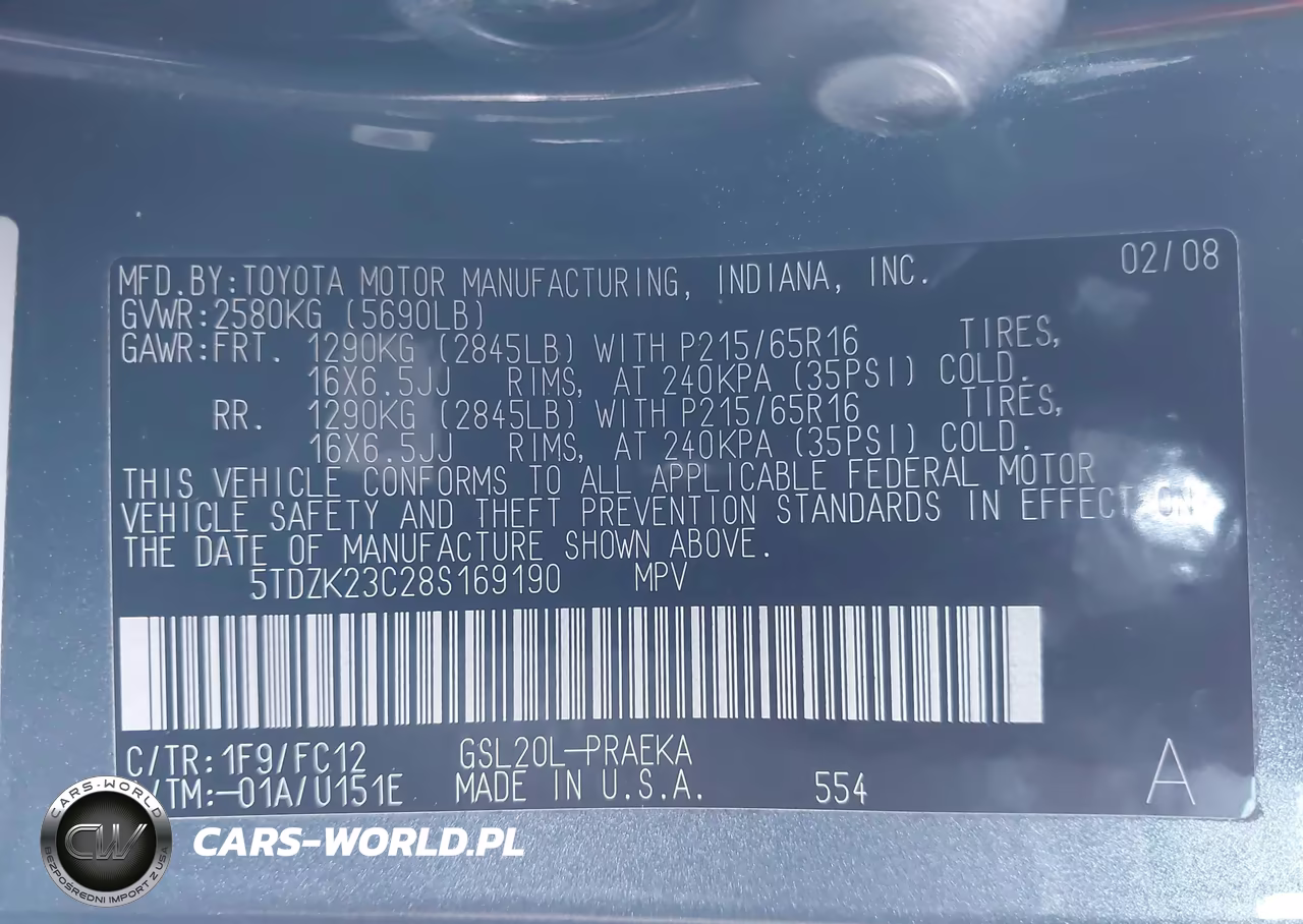 2008 Toyota Sienna Le VIN:5TDZK23C28S169190 - 9