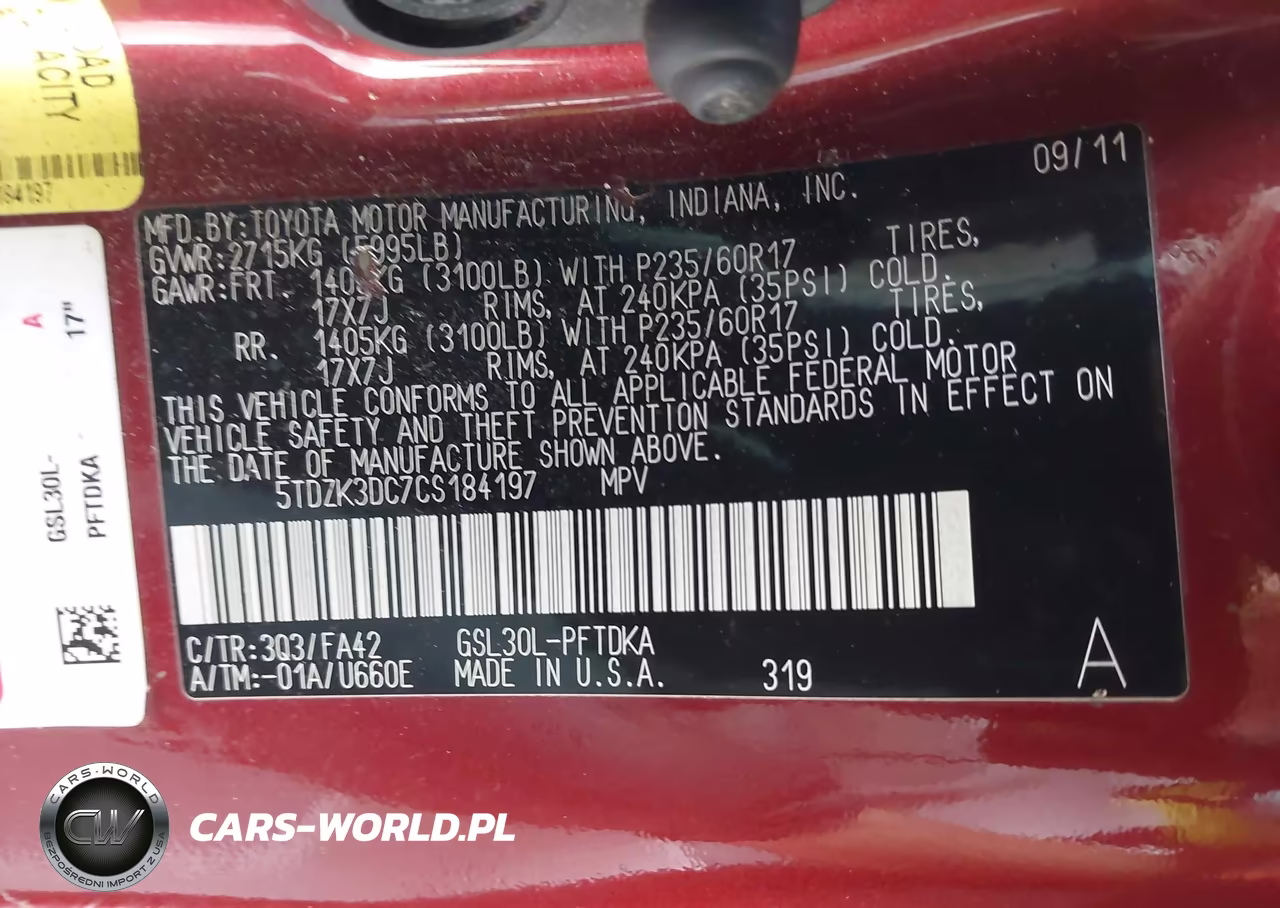 2012 Toyota Sienna Base V6 7 Passenger VIN:5TDZK3DC7CS184197 - 9