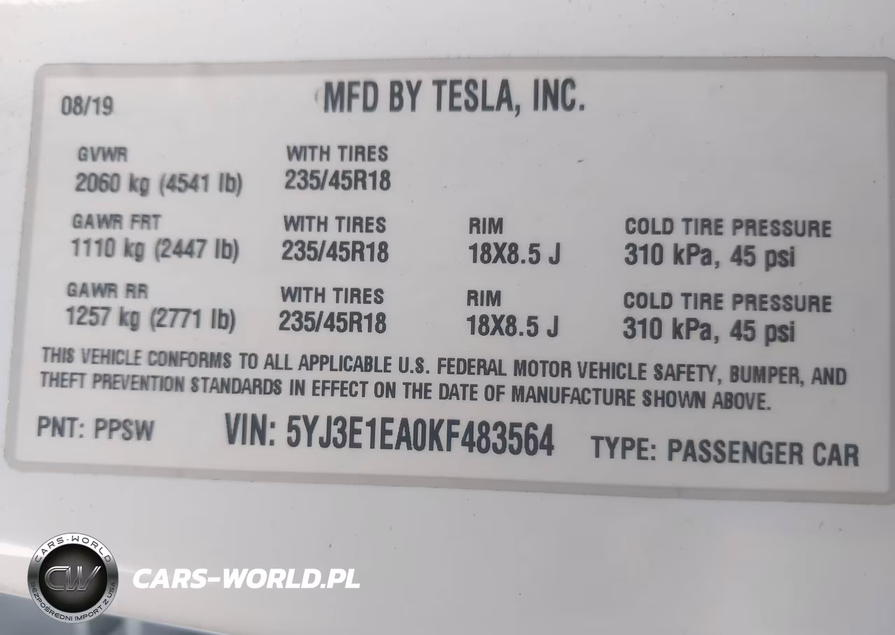 2019 Tesla Model 3 Long Range-Mid Range-Standard Range-Standard Range Plus VIN:5YJ3E1EA0KF483564 - 9