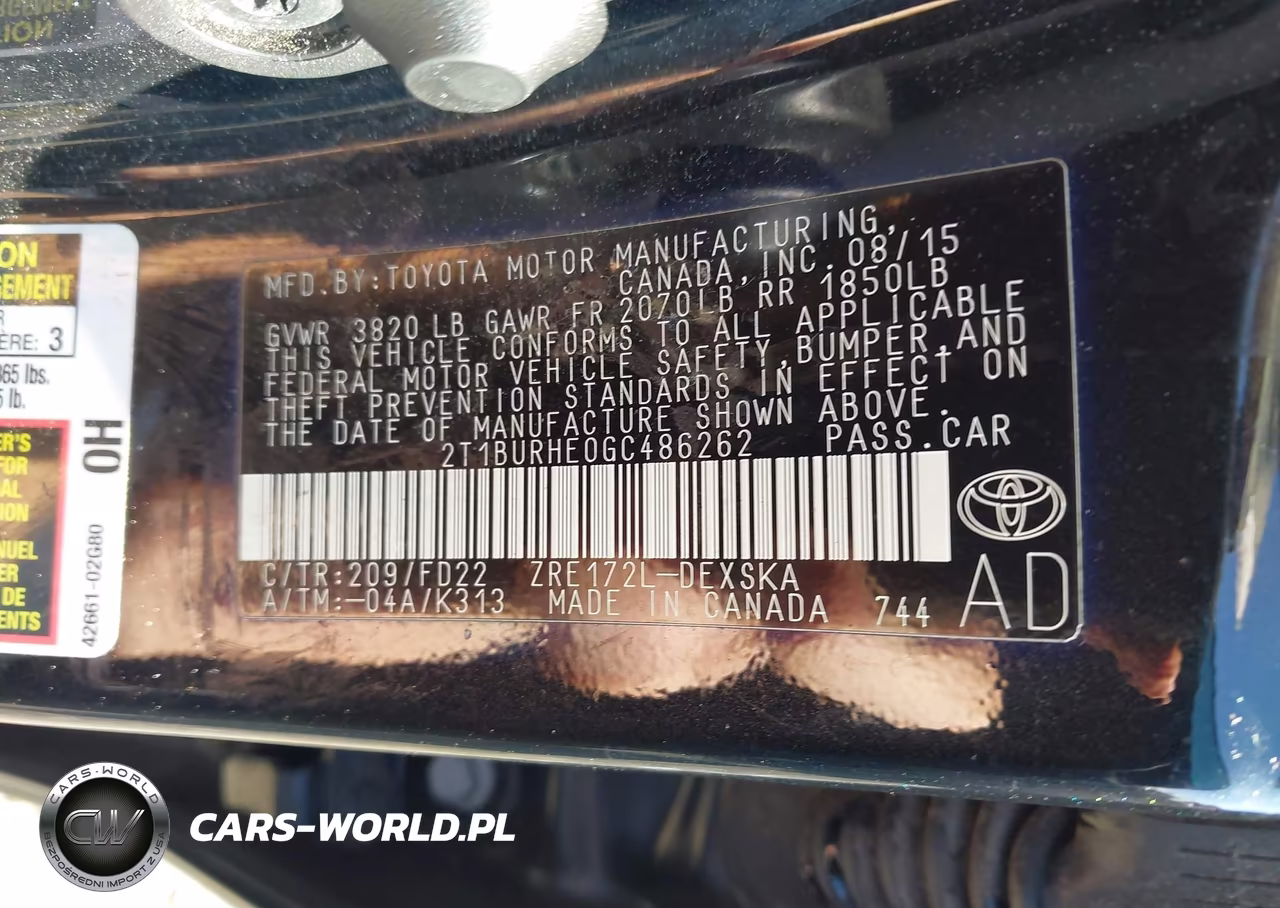 2016 Toyota Corolla S Plus VIN:2T1BURHE0GC486262 - 9