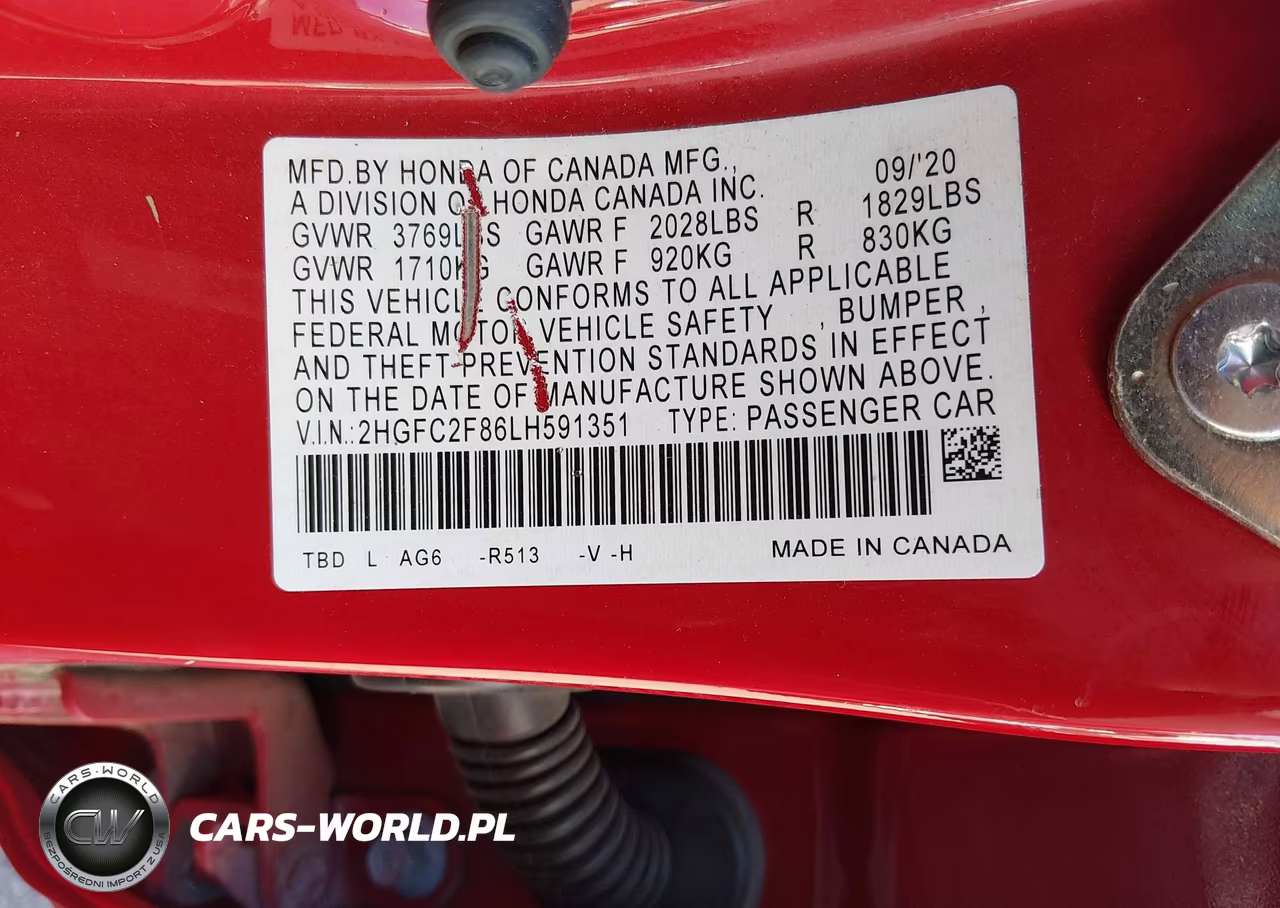 2020 Honda Civic Sport VIN:2HGFC2F86LH591351 - 9