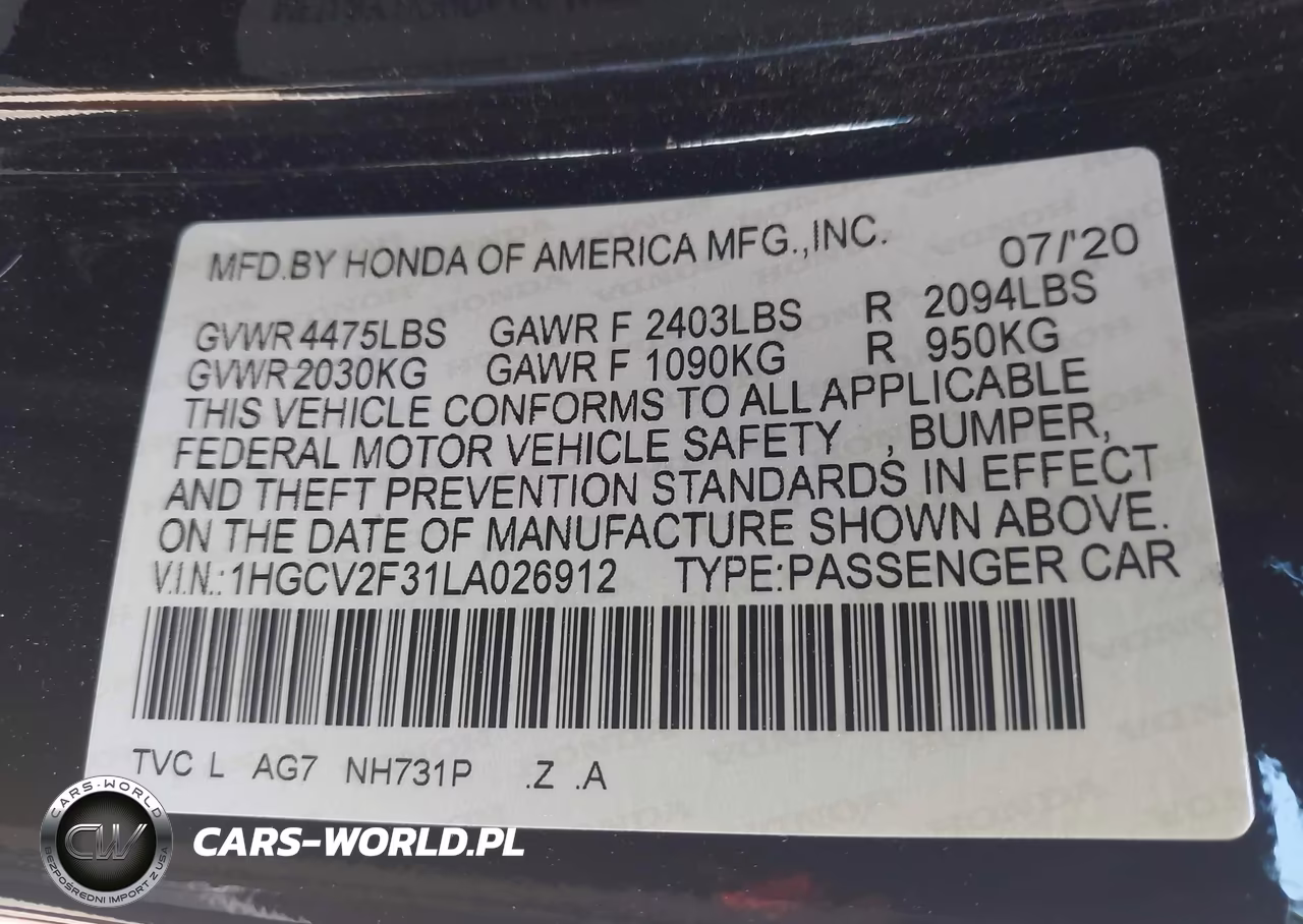 2020 Honda Accord Sport 2.0T VIN:1HGCV2F31LA026912 - 9