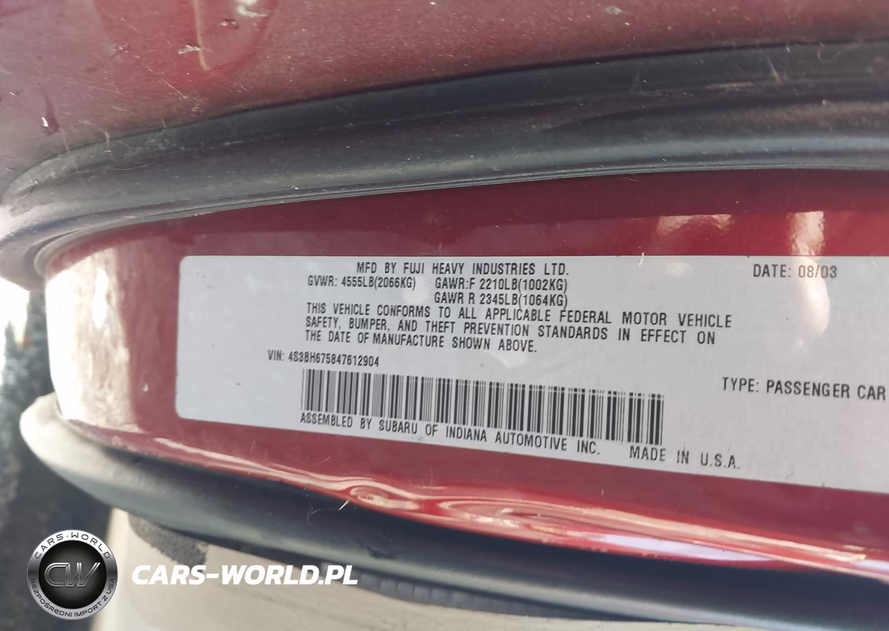 2004 Subaru Outback VIN:4S3BH675847612904 - 9