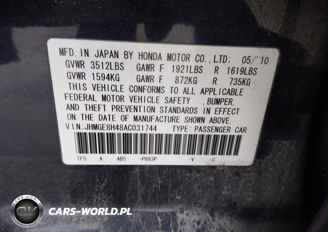 2010 Honda Fit Sport VIN:JHMGE8H48AC031744 - 9