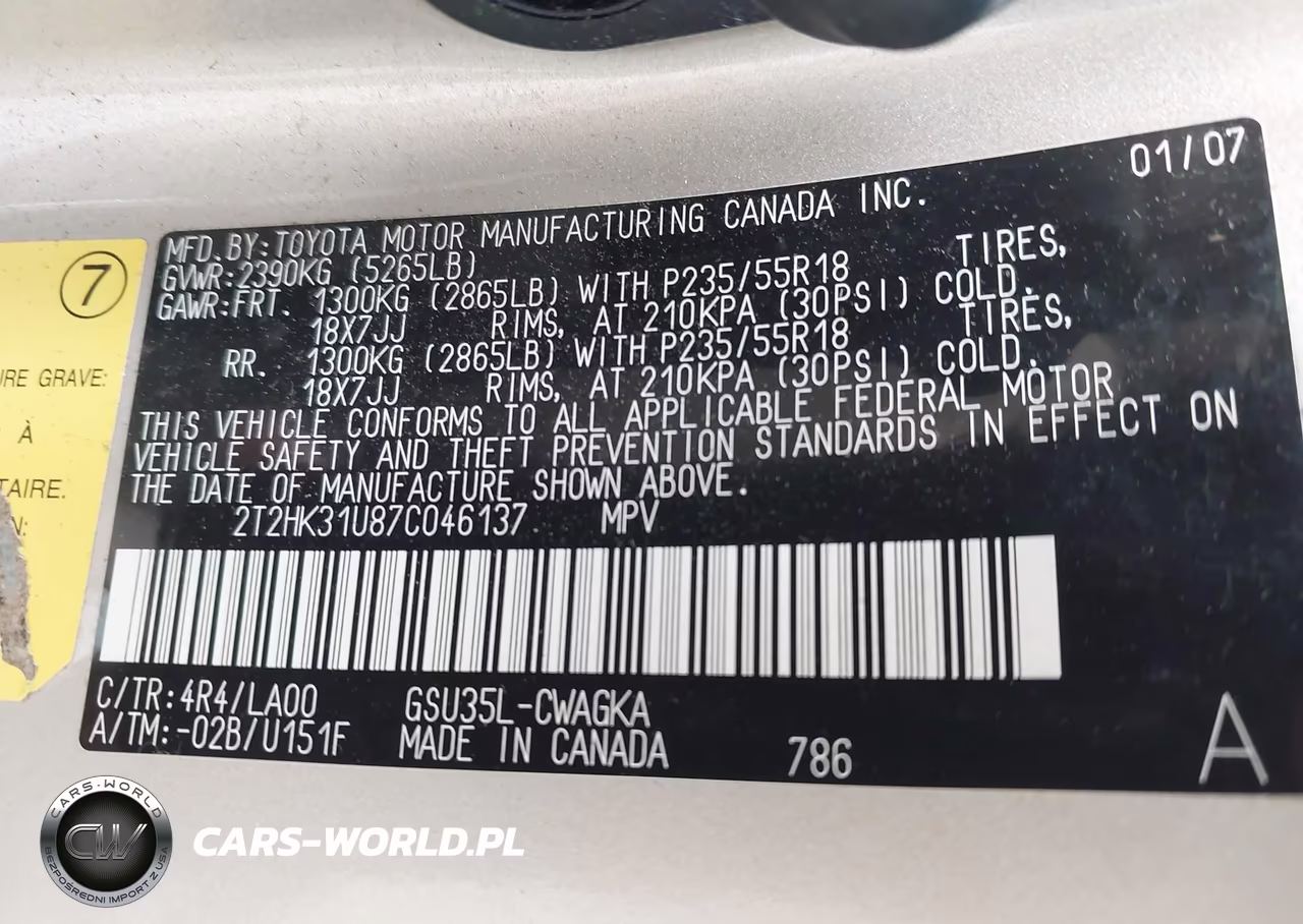 2007 Lexus Rx 350 VIN:2T2HK31U87C046137 - 9