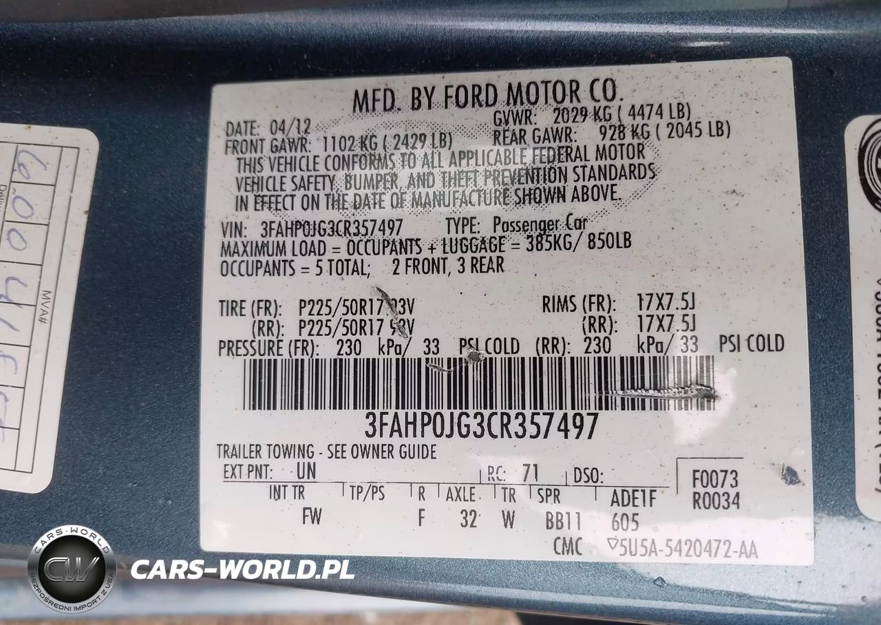 2012 FORD FUSION SEL VIN:3FAHP0JG3CR357497 - 9