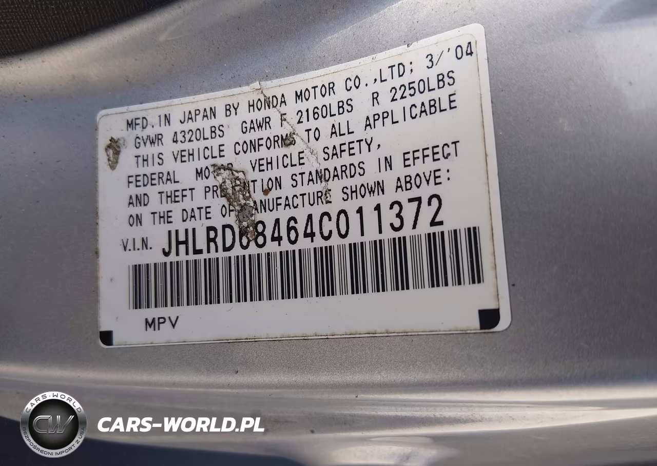 2004 Honda Cr-V Lx VIN:JHLRD68464C011372 - 9