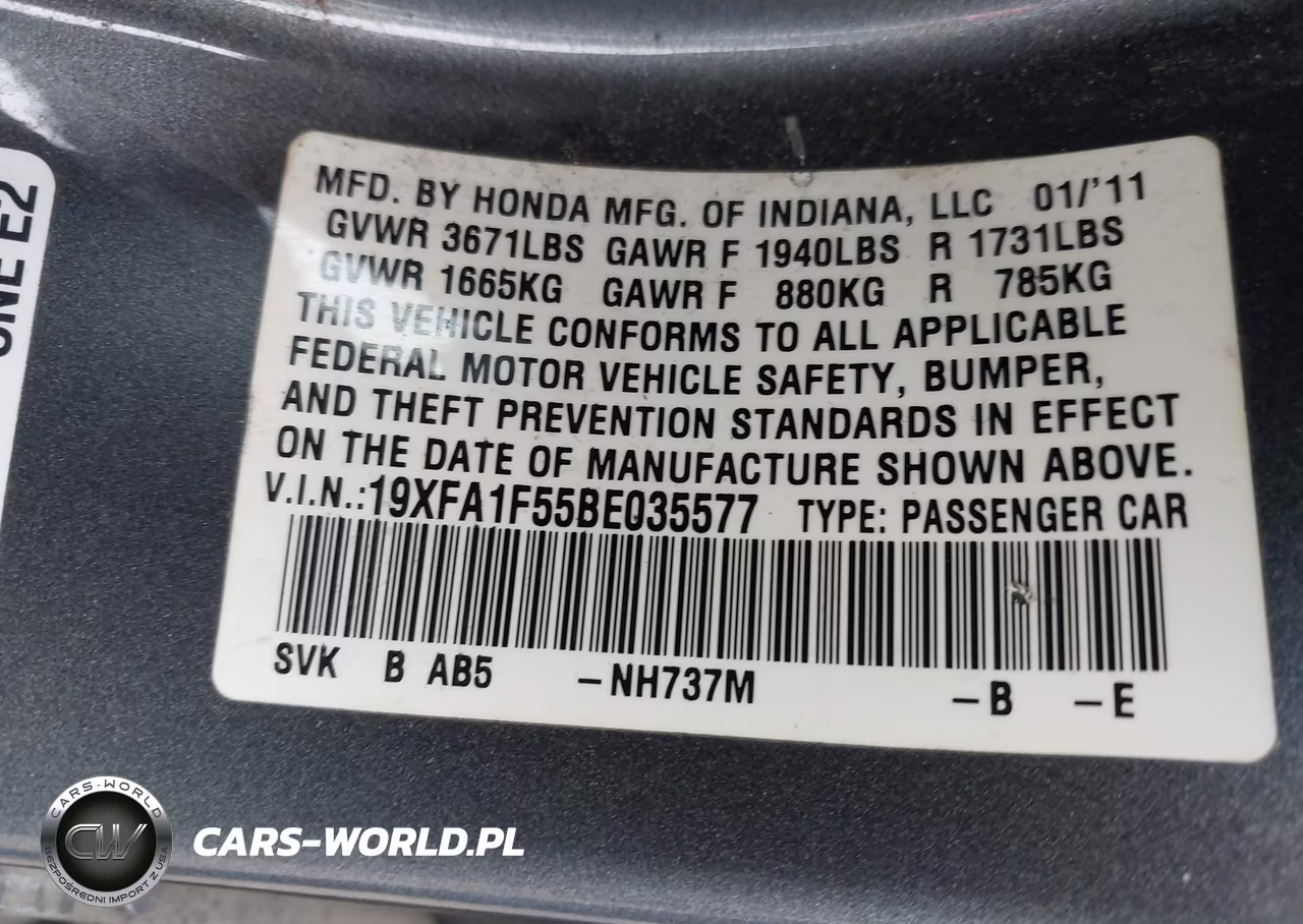 2011 Honda Civic Lx VIN:19XFA1F55BE035577 - 9