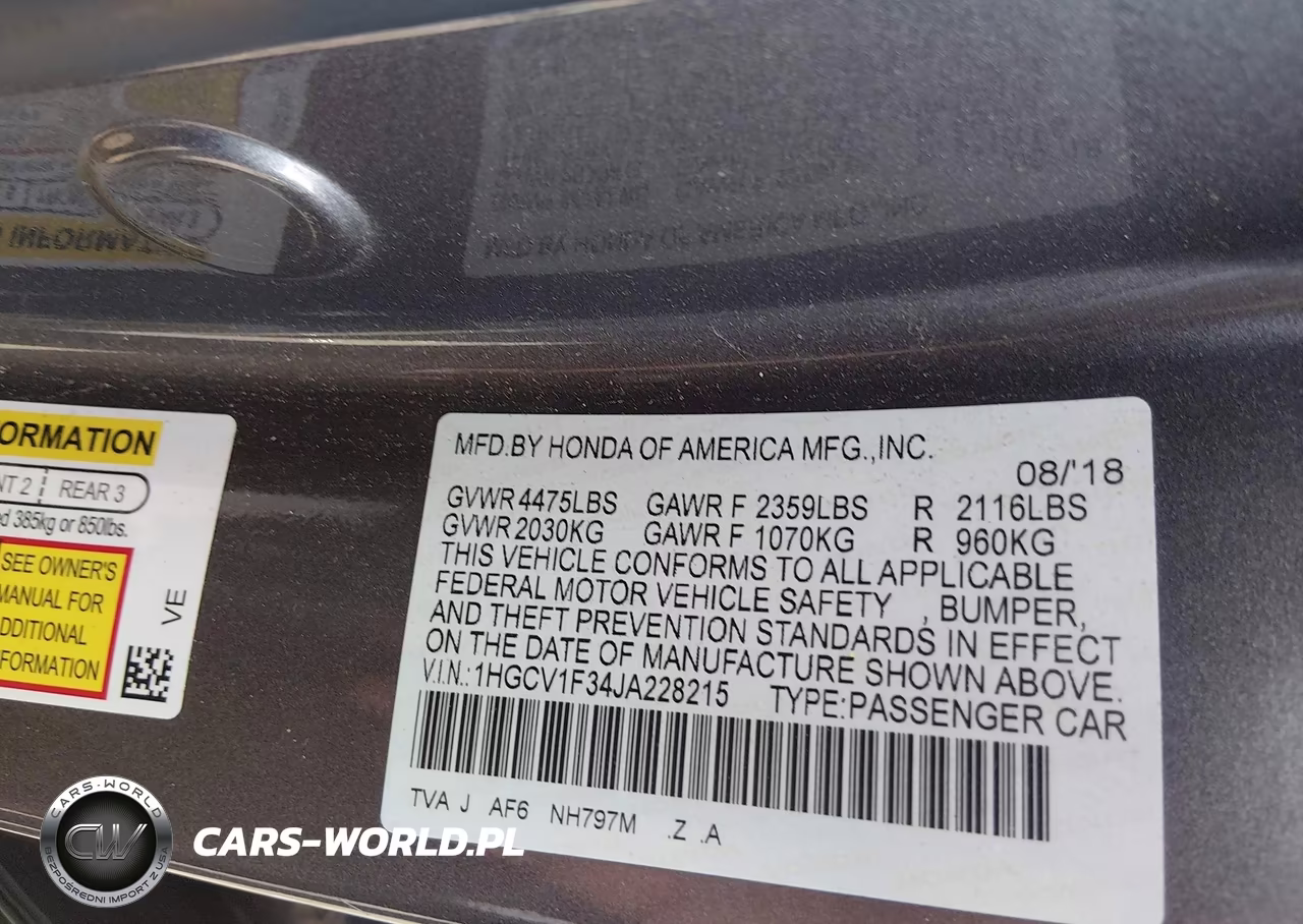 2018 Honda Accord Sport VIN:1HGCV1F34JA228215 - 9