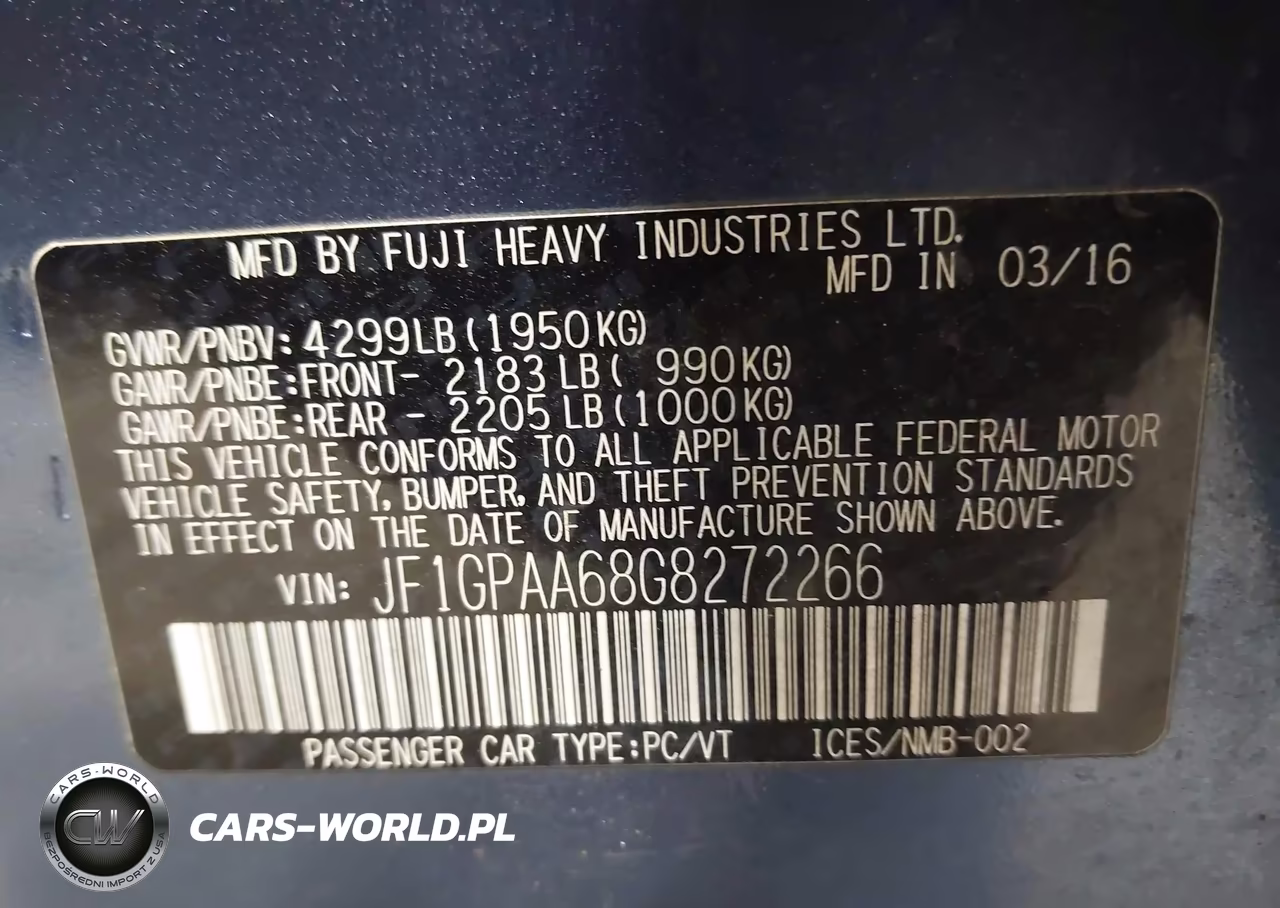 2016 Subaru Impreza 2.0I VIN:JF1GPAA68G8272266 - 9