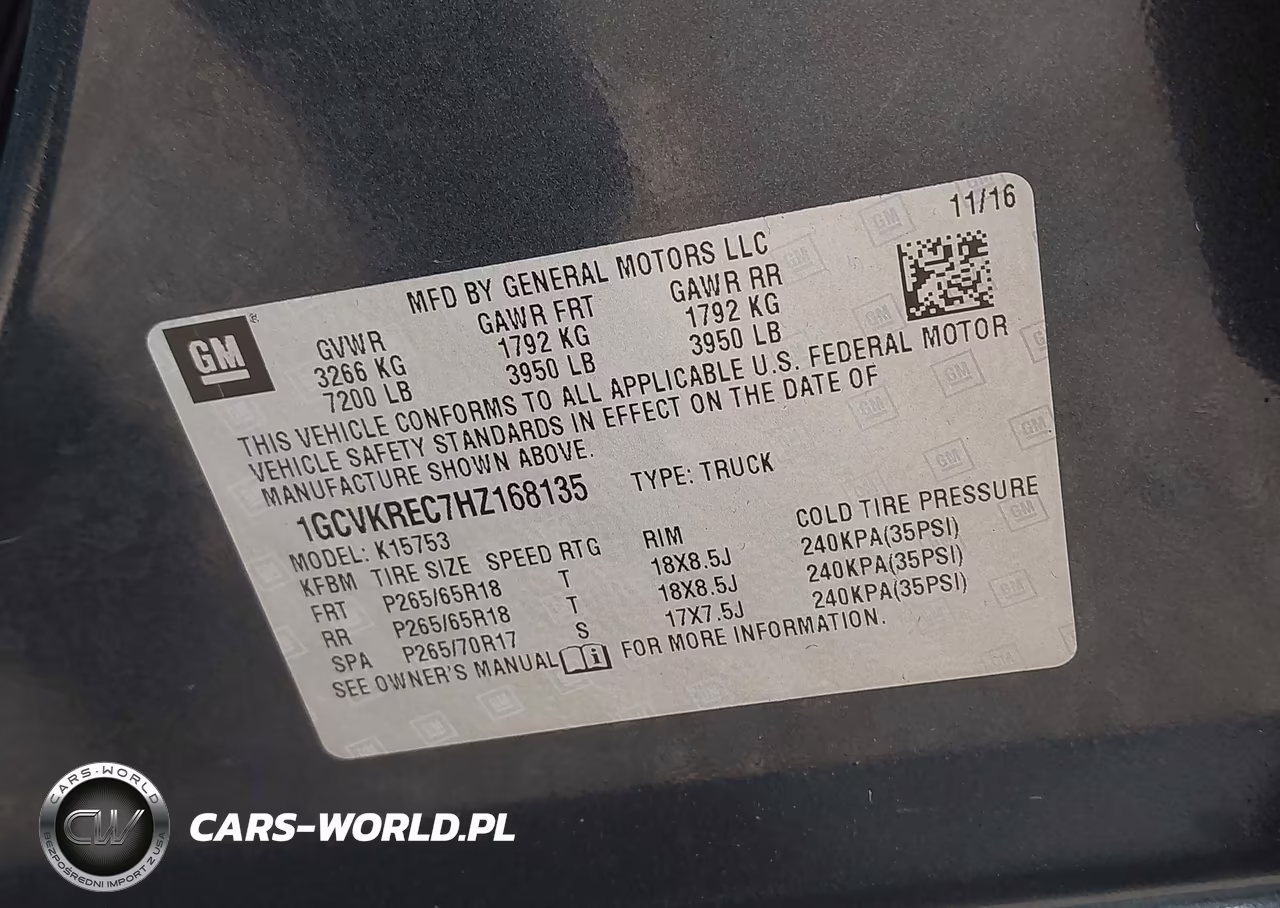 2017 Chevrolet Silverado 1500 2Lt VIN:1GCVKREC7HZ168135 - 9
