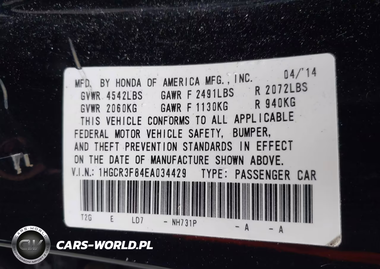 2014 Honda Accord Ex-L V-6 VIN:1HGCR3F84EA034429 - 9