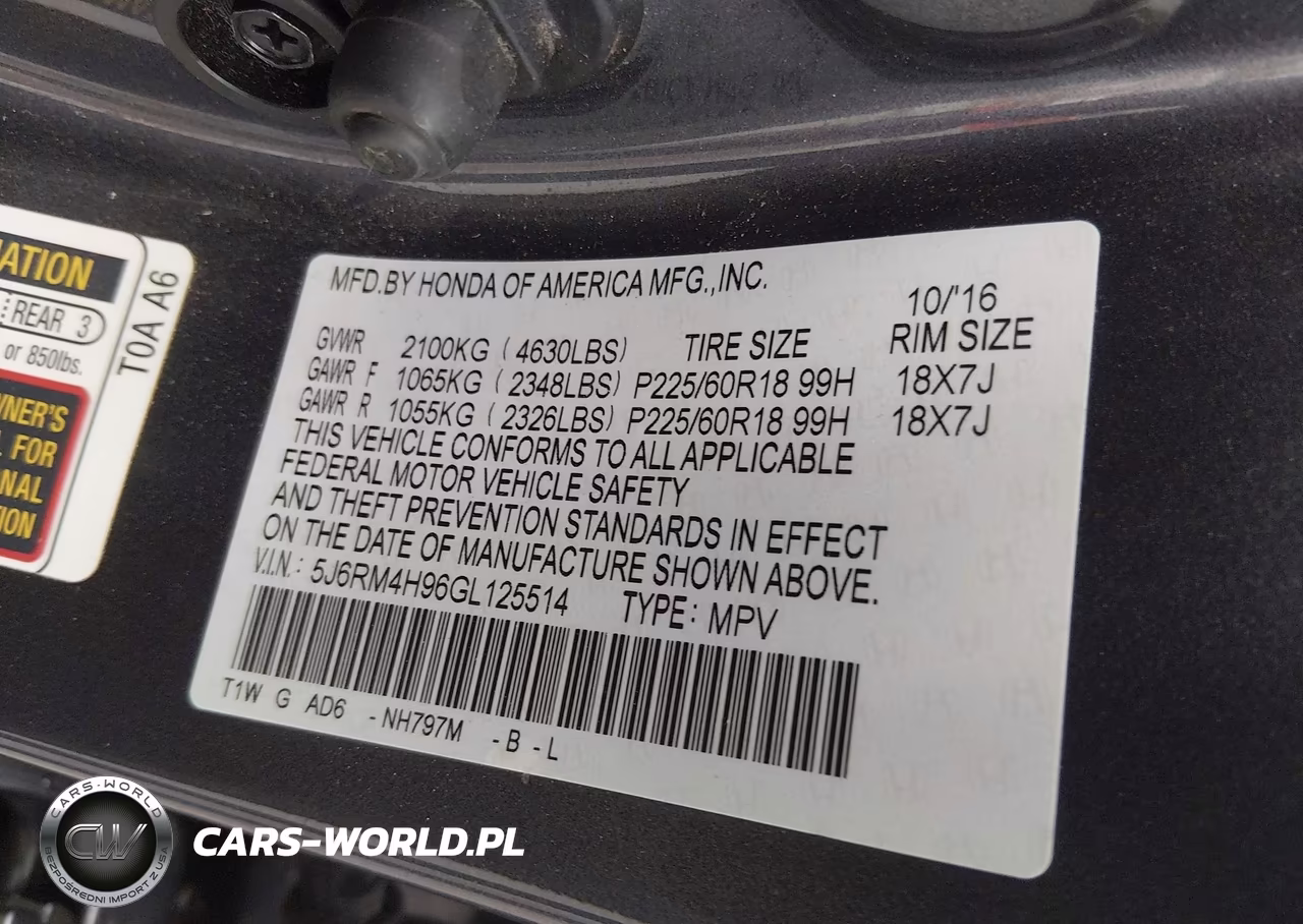 2016 Honda Cr-V Touring VIN:5J6RM4H96GL125514 - 9