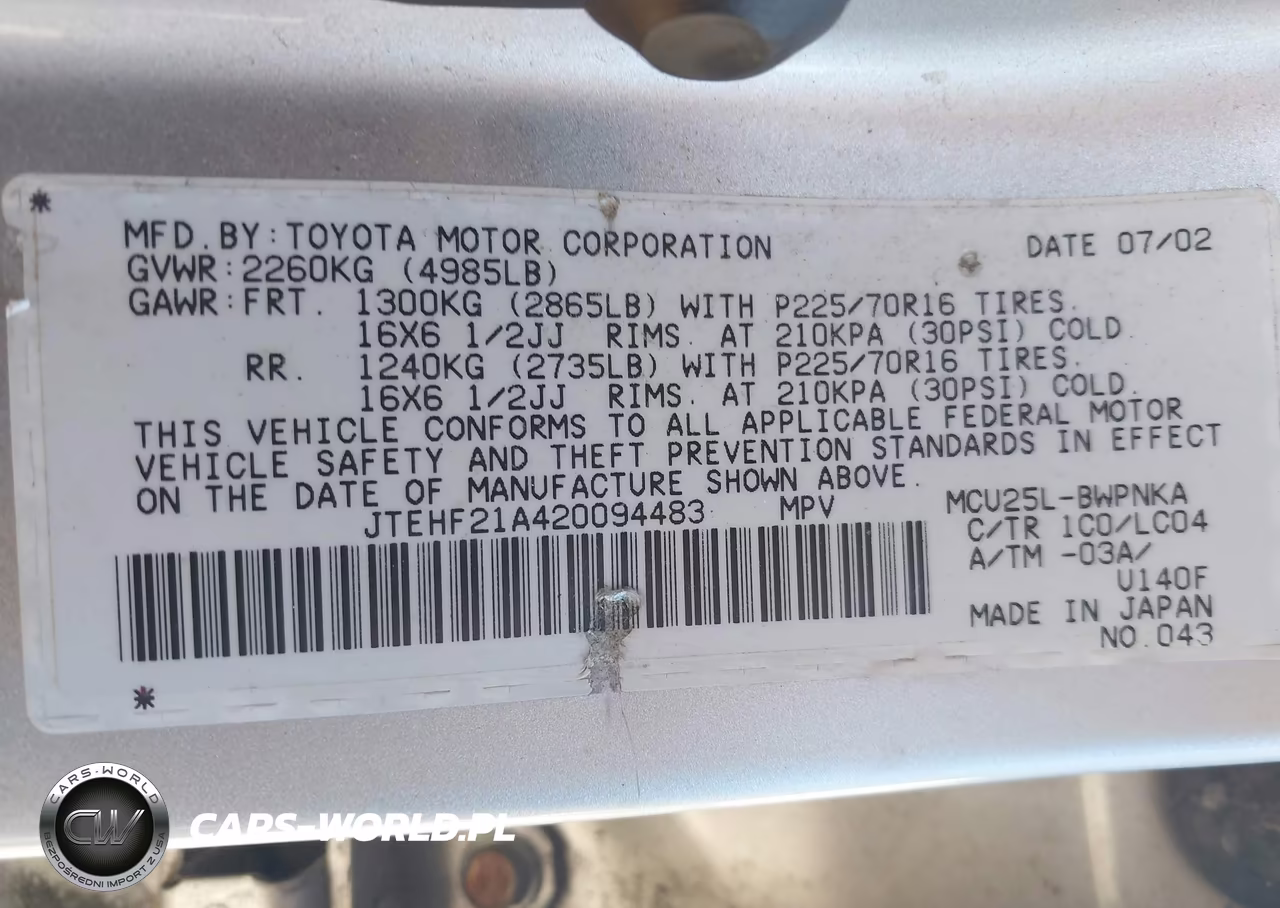 2002 Toyota Highlander Limited V6 VIN:JTEHF21A420094483 - 9