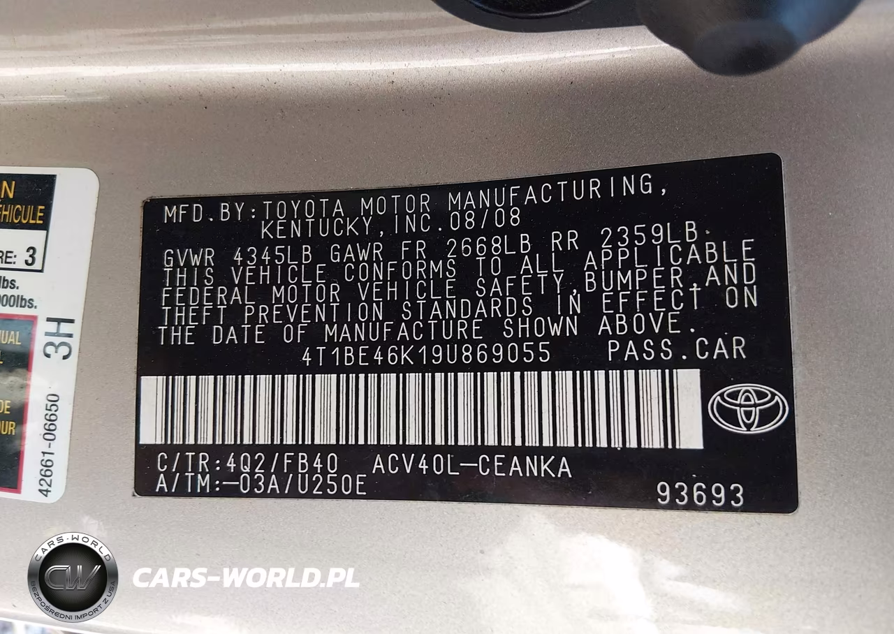 2009 Toyota Camry Le VIN:4T1BE46K19U869055 - 9