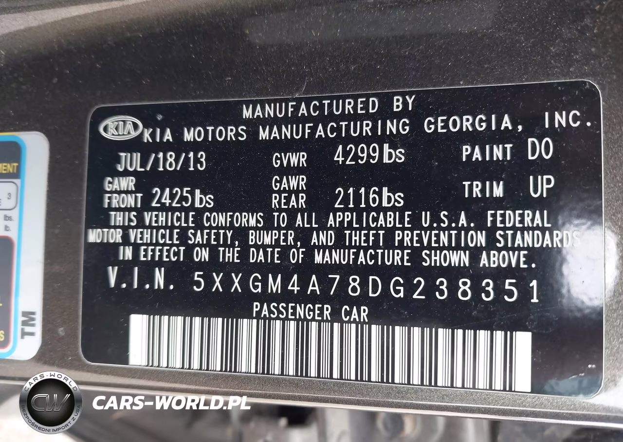 2013 Kia Optima Lx VIN:5XXGM4A78DG238351 - 9