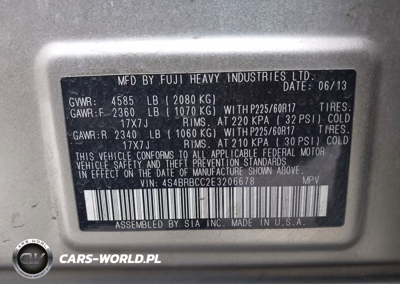 2014 Subaru Outback 2.5I Premium VIN:4S4BRBCC2E3206678 - 9