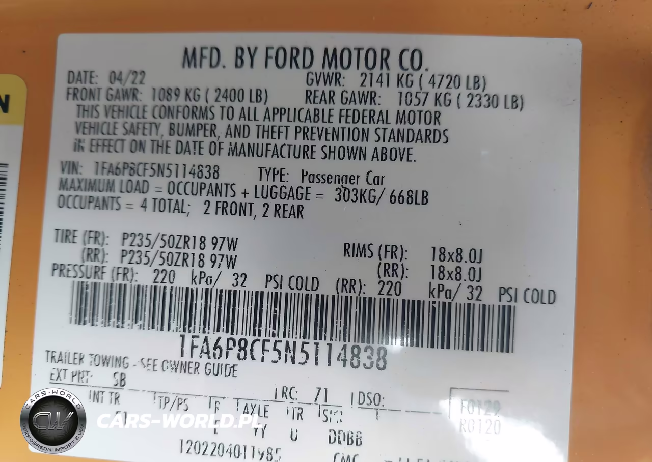 2022 Ford Mustang Gt Premium VIN:1FA6P8CF5N5114838 - 9