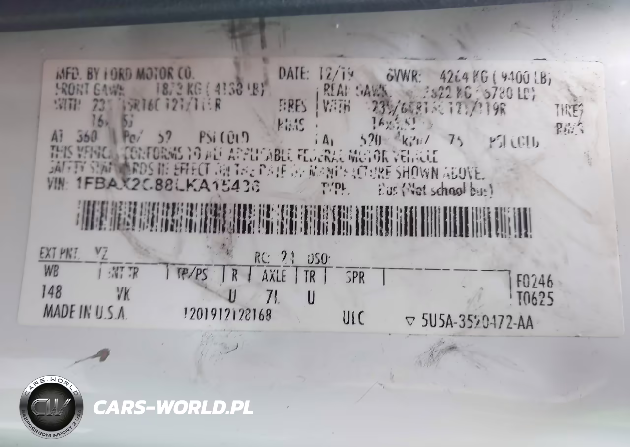 2020 Ford Transit-350 Passenger Van Xl VIN:1FBAX2C88LKA15436 - 9
