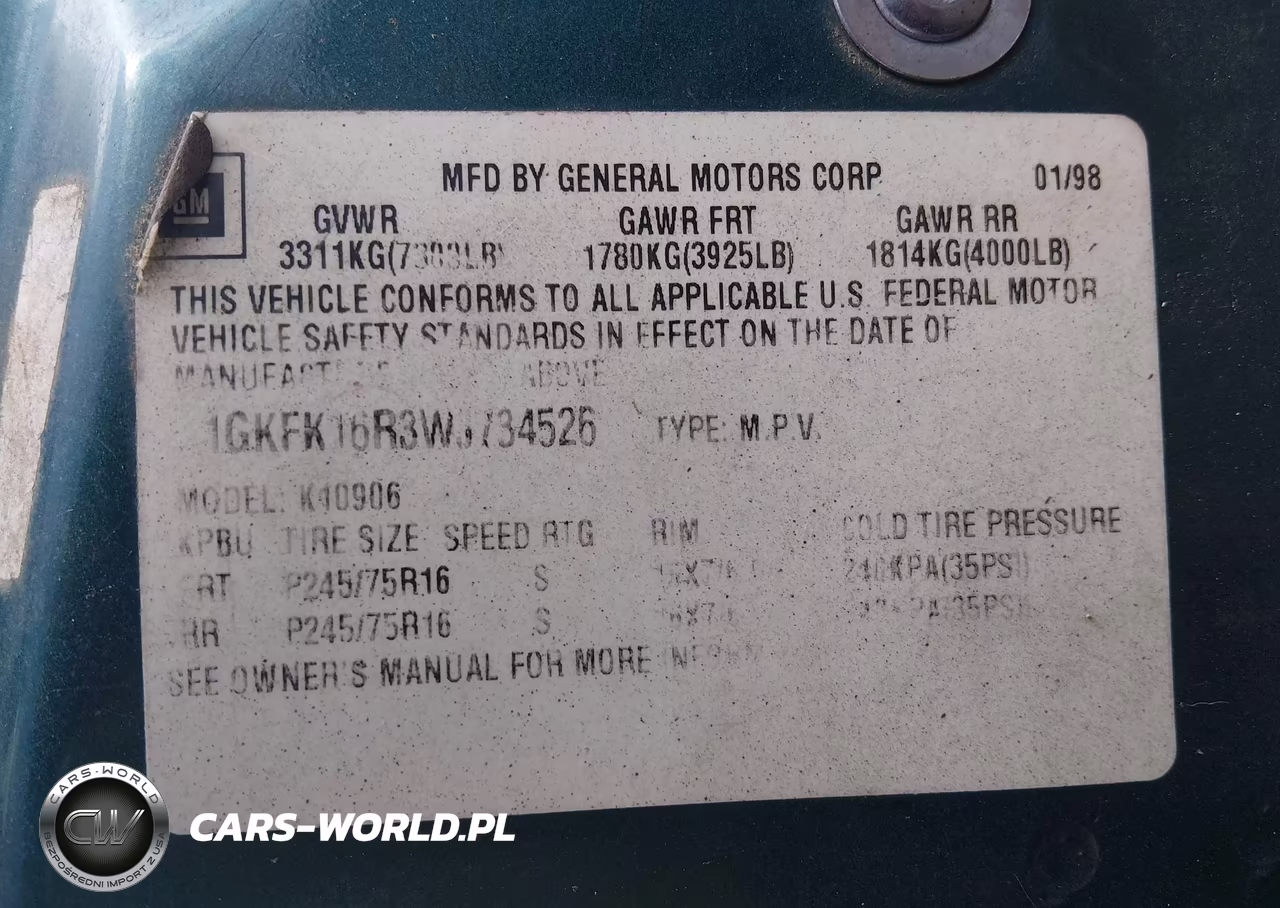 1998 GMC Suburban 1500 Sl VIN:1GKFK16R3WJ734526 - 9