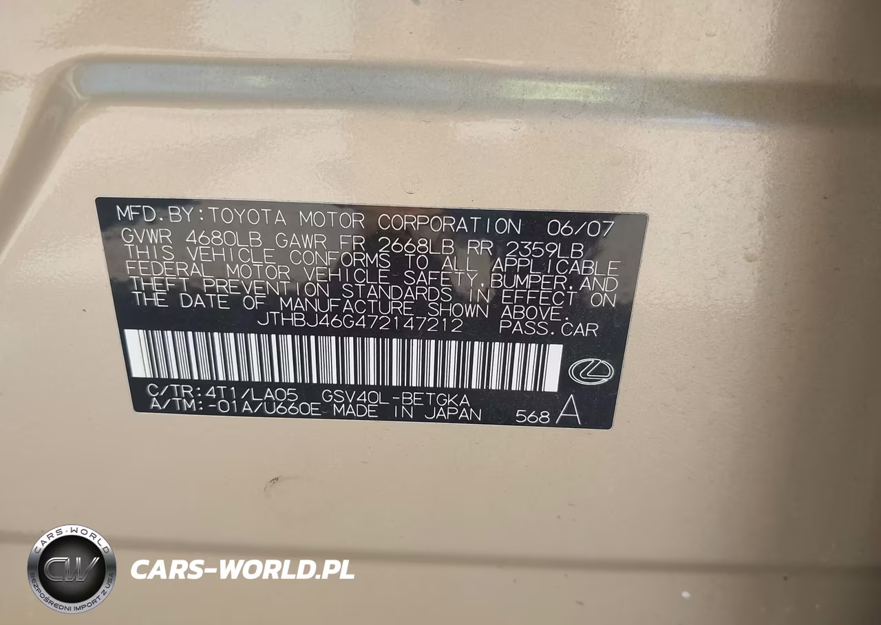 2007 Lexus Es 350 VIN:JTHBJ46G472147212 - 9