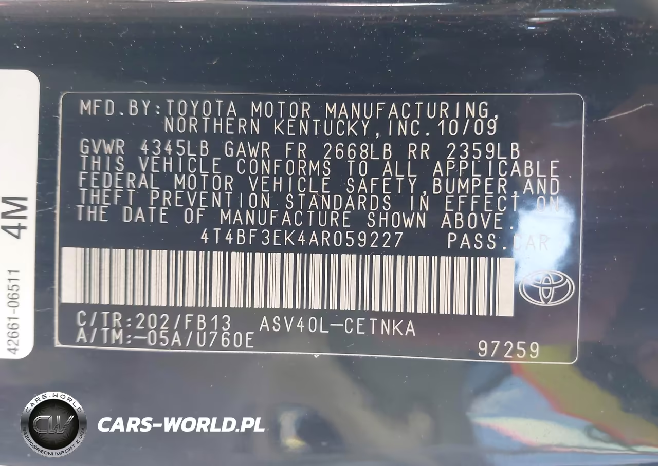 2010 Toyota Camry Le VIN:4T4BF3EK4AR059227 - 9
