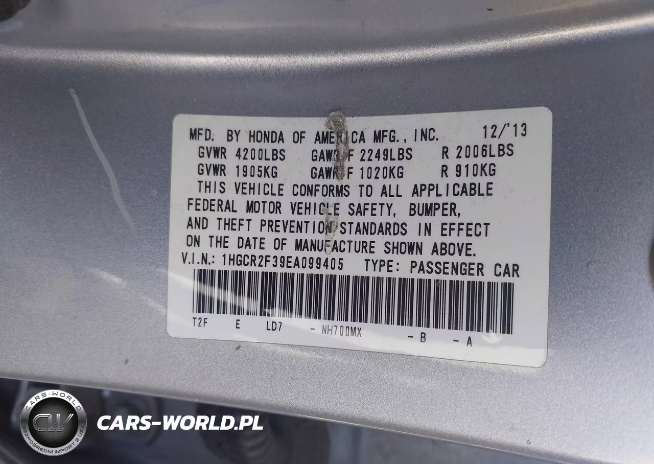 2014 Honda Accord Lx VIN:1HGCR2F39EA099405 - 9