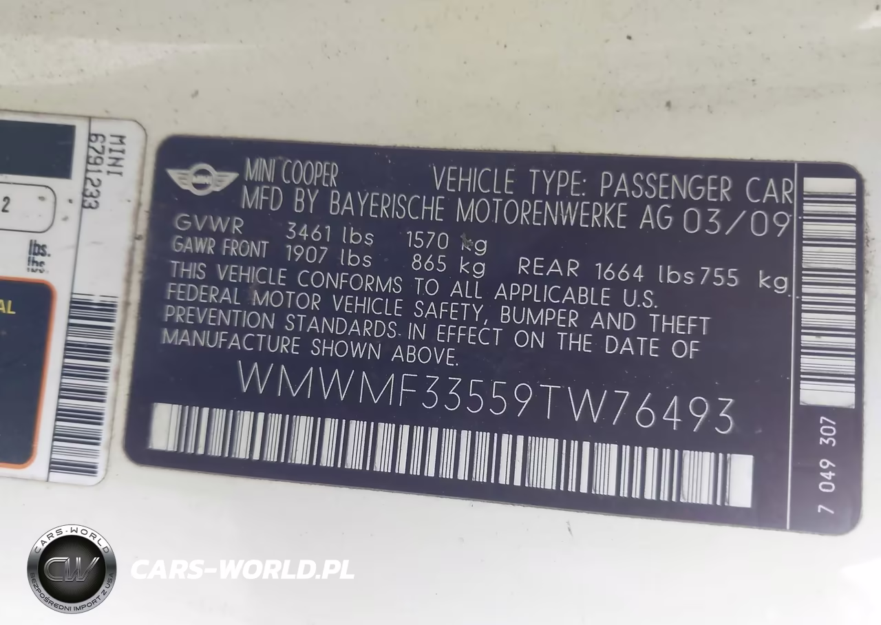 2009 Mini Cooper VIN:WMWMF33559TW76493 - 9