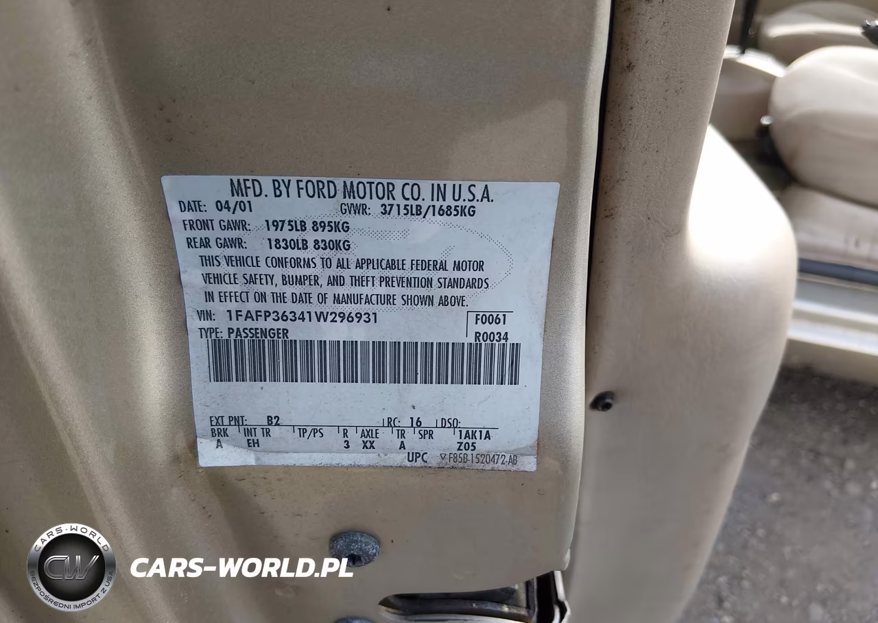 2001 Ford Focus Se VIN:1FAFP36341W296931 - 9