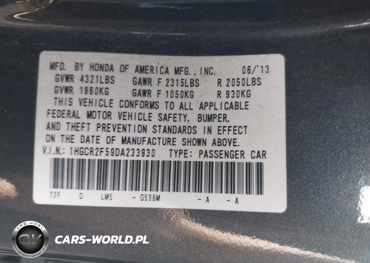 2013 Honda Accord Sport VIN:1HGCR2F59DA233930 - 9