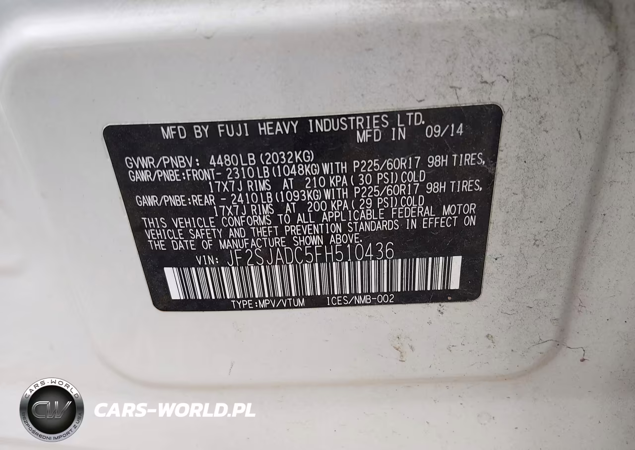 2015 Subaru Forester 2.5I Premium VIN:JF2SJADC5FH510436 - 9