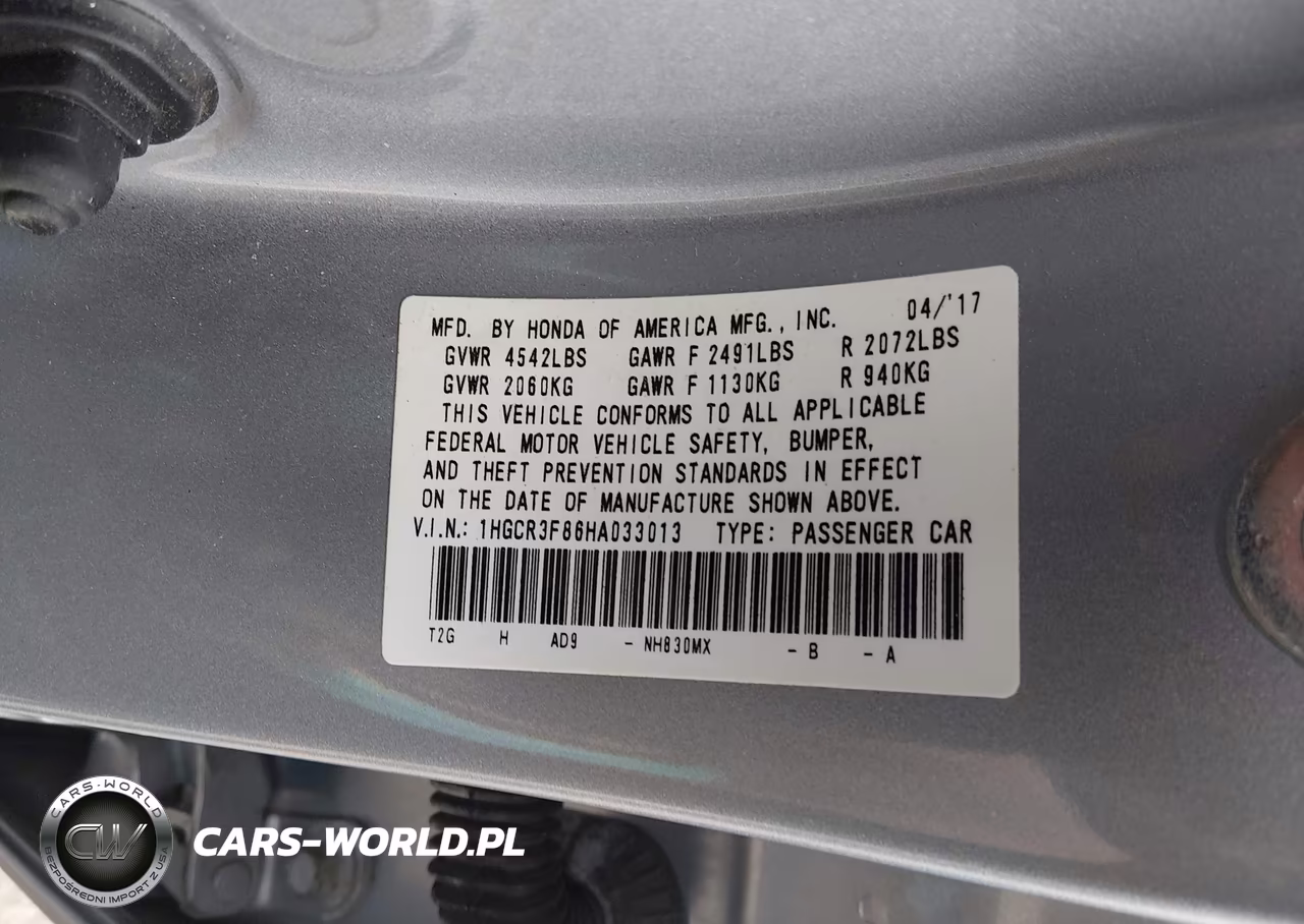 2017 Honda Accord Ex-L V6 VIN:1HGCR3F86HA033013 - 9