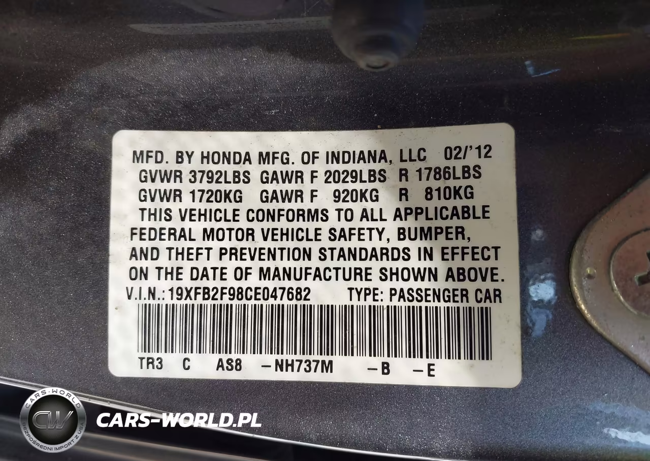 2012 Honda Civic Ex-L VIN:19XFB2F98CE047682 - 9