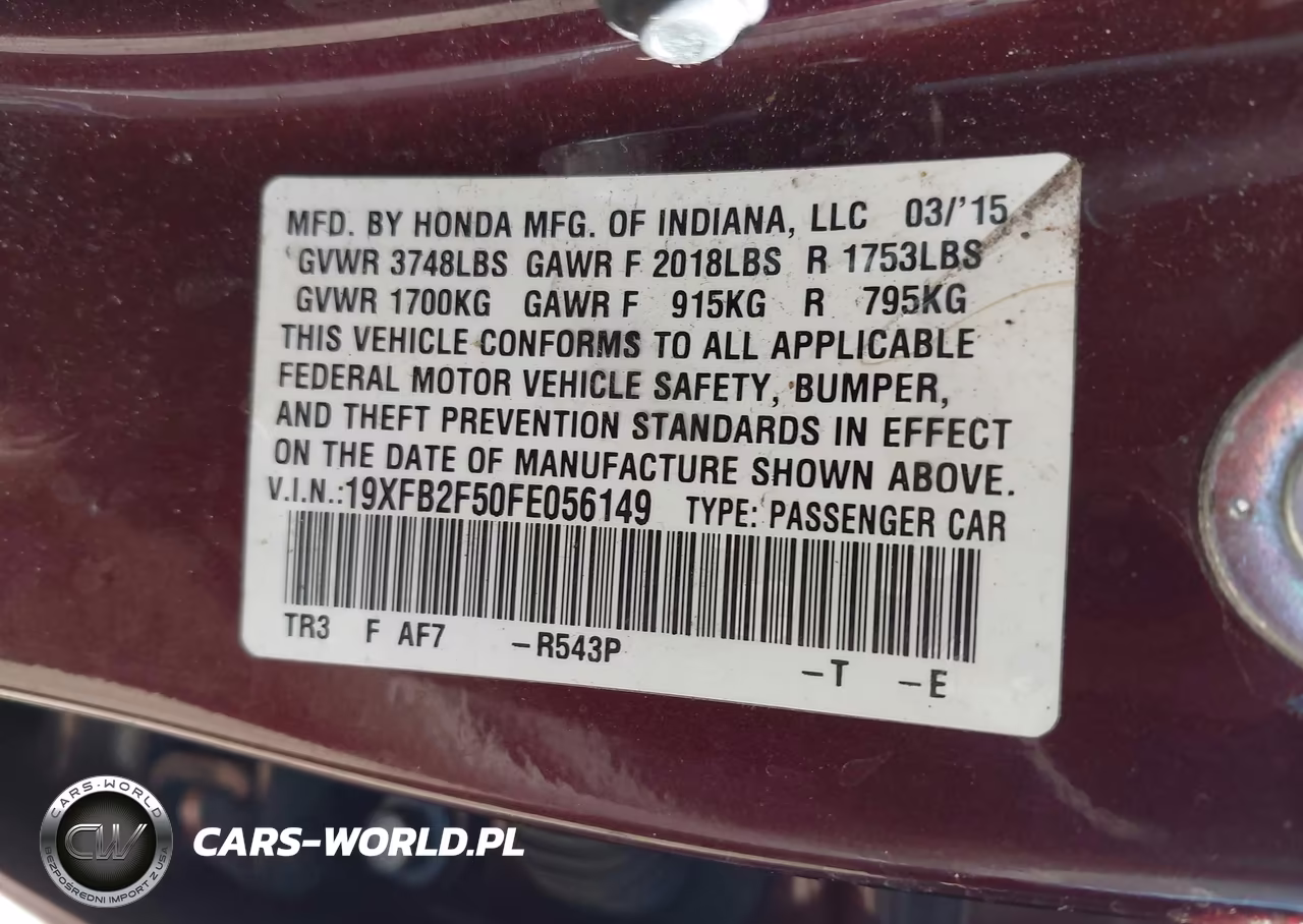 2015 Honda Civic Lx VIN:19XFB2F50FE056149 - 9
