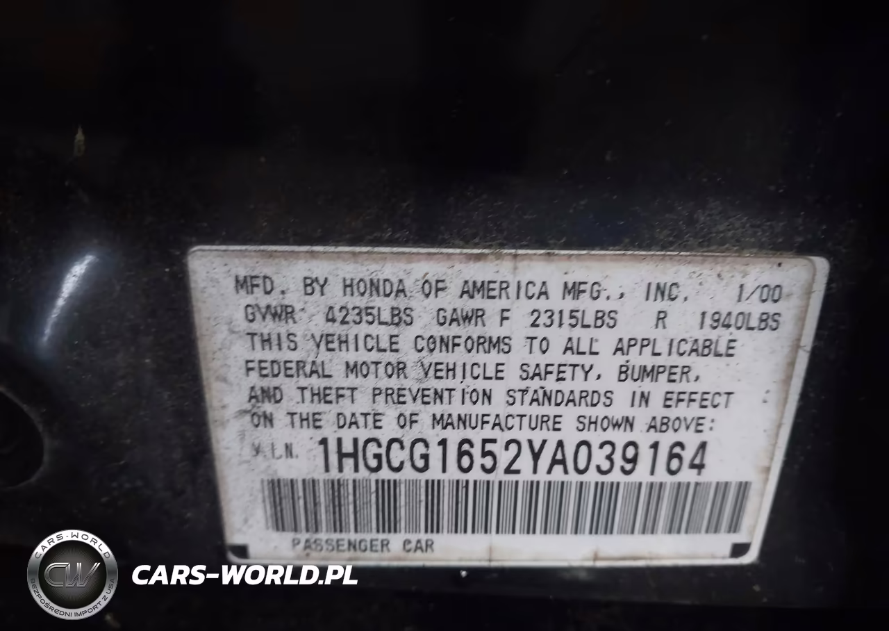 2000 Honda Accord 3.0 Ex VIN:1HGCG1652YA039164 - 9
